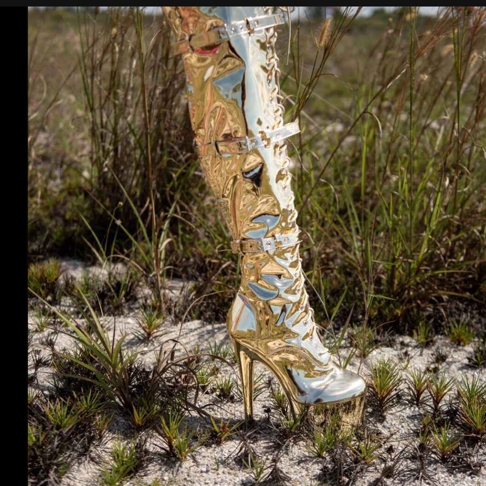 Silver Thigh High Pole Dance Boots Size 8.5